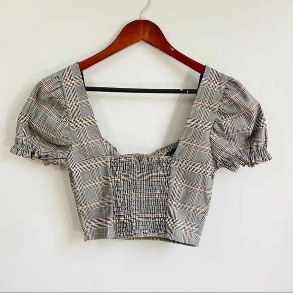 Forever 21 plaid prints ruched bust crop top - Picture 3 of 6